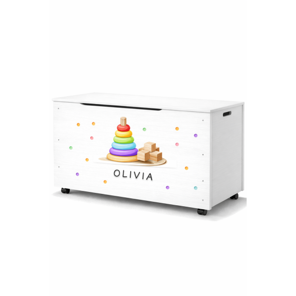 Kufer drewniany personalizowany nadruk UV dla dziecka 90x48x51 - biały