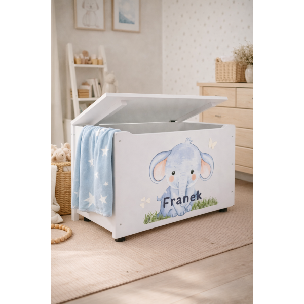 Kufer drewniany personalizowany nadruk UV dla dziecka 90x48x51 - biały