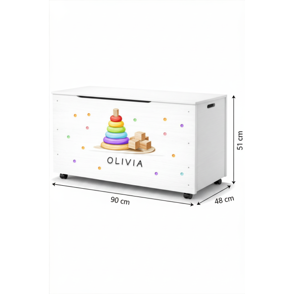 Kufer drewniany personalizowany nadruk UV dla dziecka 90x48x51 - biały