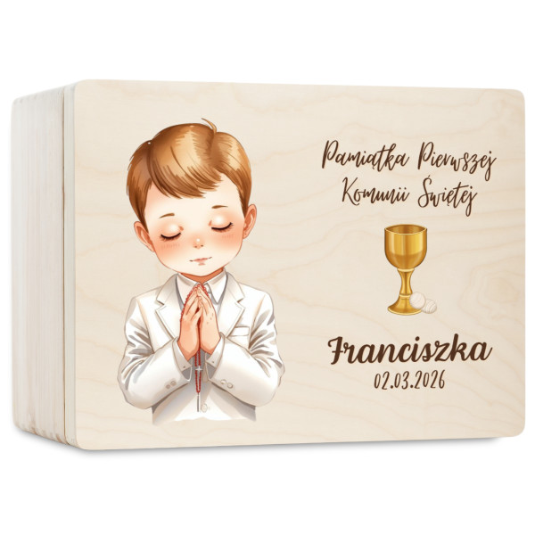 Personalizowane pudełko wspomnień na Pierwszą Komunię Świętą nadruk UV