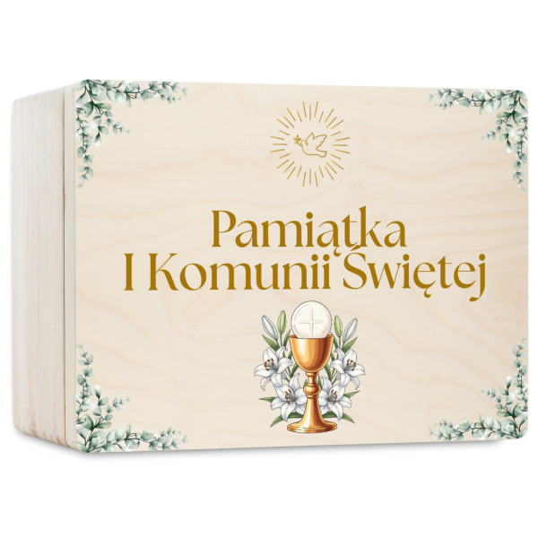 Personalizowane pudełko wspomnień na Pierwszą Komunię Świętą nadruk UV