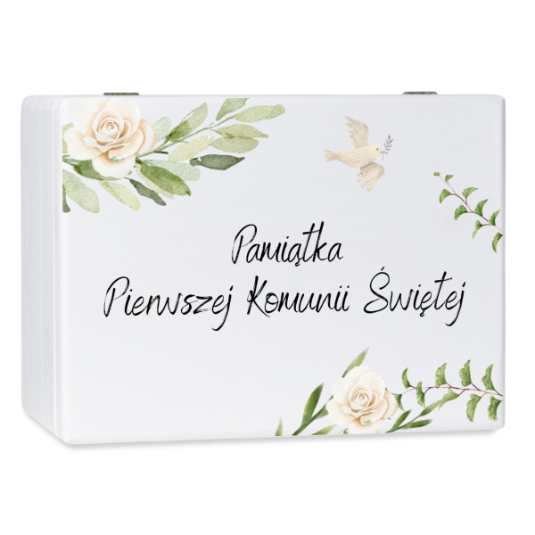Personalizowane pudełko wspomnień na Pierwszą Komunię Świętą nadruk UV