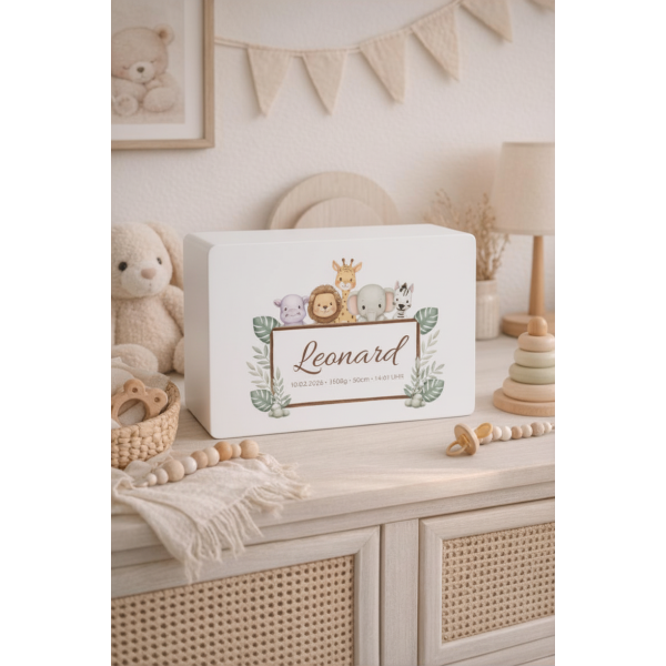 Personalizowane białe pudełko wspomnień dla dziecka 30x20x13,5 cm bez uchwytów– nadruk UV