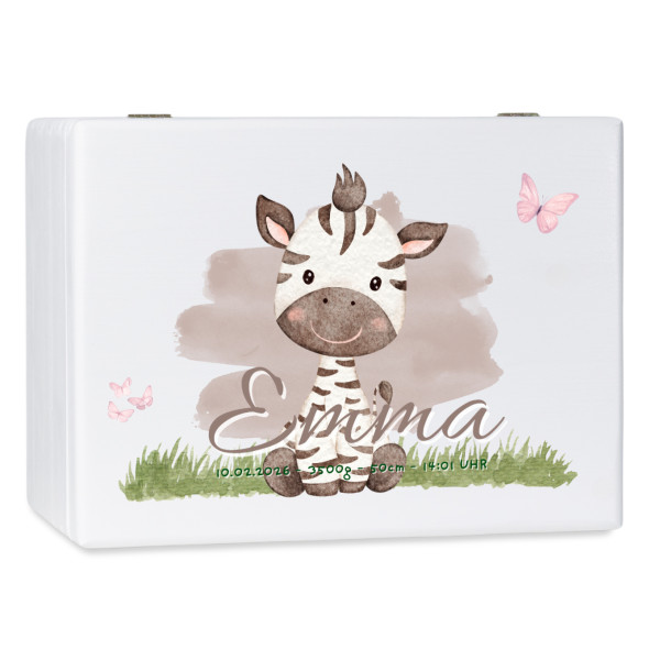 Personalizowane białe pudełko wspomnień dla dziecka 30x20x13,5 cm bez uchwytów– nadruk UV