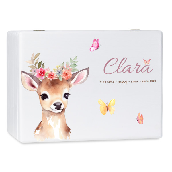 Personalizowane białe pudełko wspomnień dla dziecka 30x20x13,5 cm bez uchwytów– nadruk UV