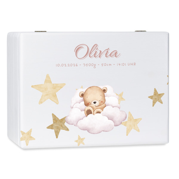 Personalizowane białe pudełko wspomnień dla dziecka 30x20x13,5 cm bez uchwytów– nadruk UV