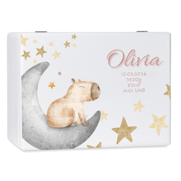 Personalizowane białe pudełko wspomnień dla dziecka 30x20x13,5 cm bez uchwytów– nadruk UV