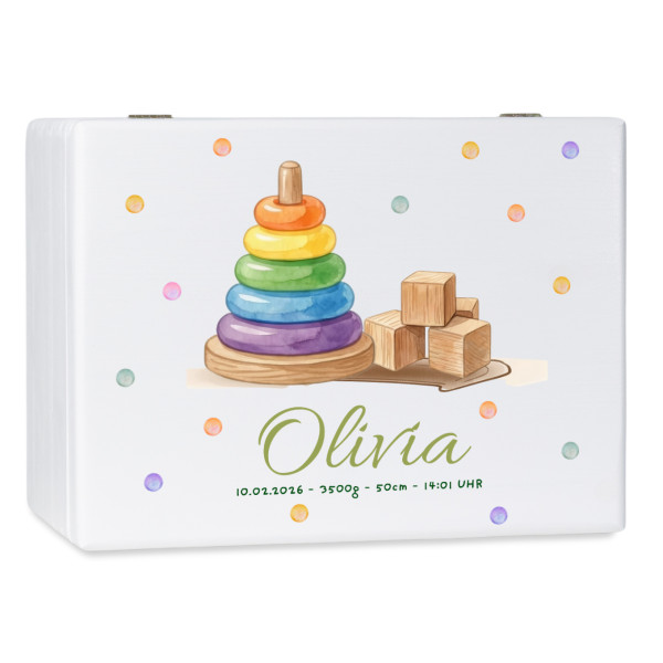 Personalizowane białe pudełko wspomnień dla dziecka 30x20x13,5 cm bez uchwytów– nadruk UV