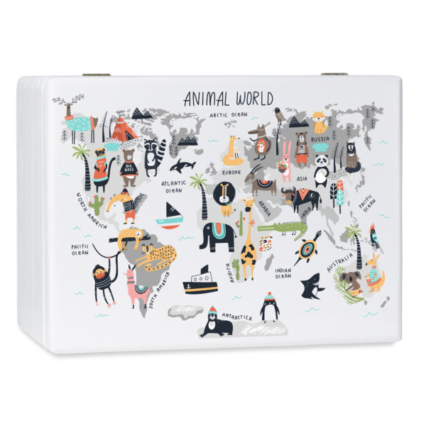 Personalizowane białe pudełko wspomnień dla dziecka 40x30x13,5 cm – nadruk UV