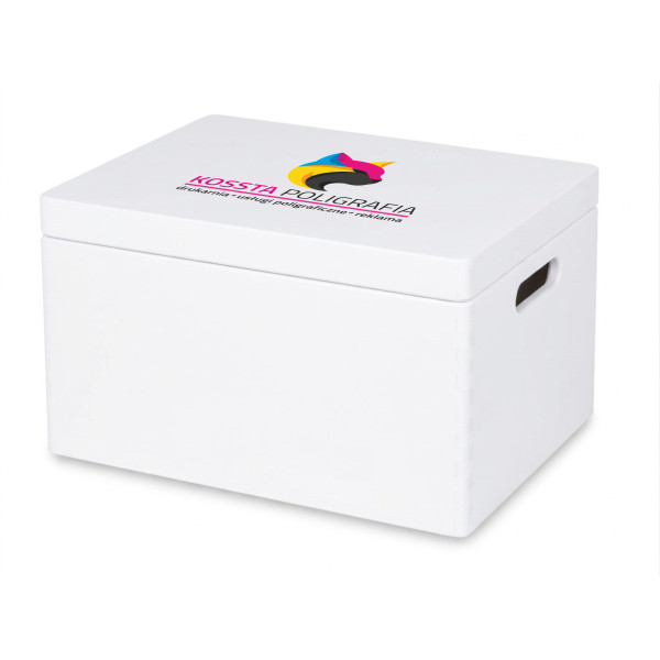 Personalizowana skrzynka drewniana 40x30x23 cm nadruk UV biała