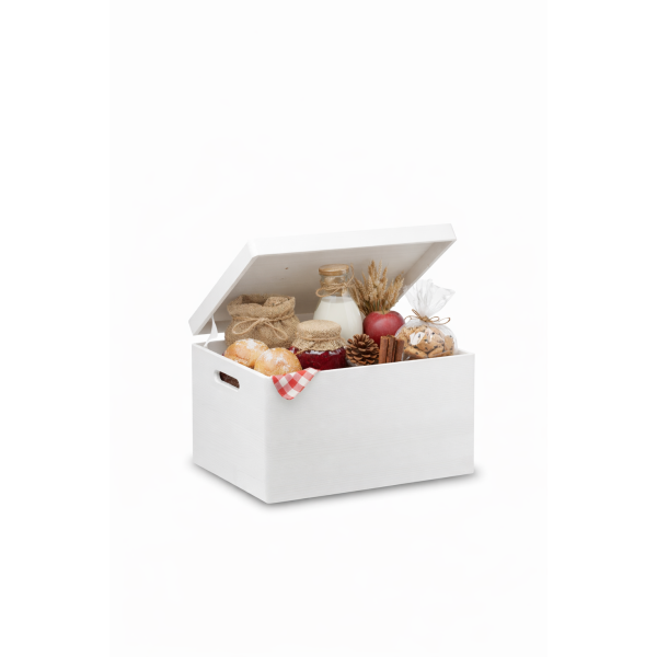 Personalizowana skrzynka drewniana 40x30x23 cm nadruk UV biała