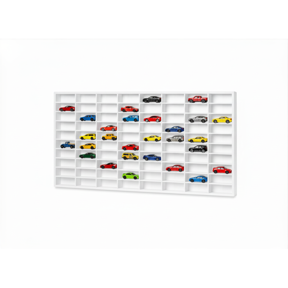 Półka drewniana na autka 80x5x42 cm w kolorze białym – organizer na samochodziki dla dzieci