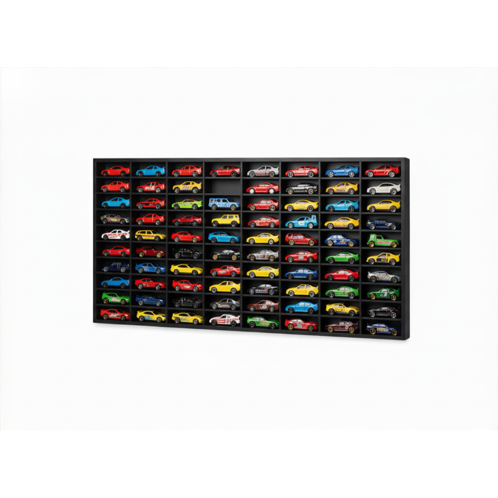 Półka drewniana na autka 80x5x42 cm w kolorze czarnym – organizer na samochodziki dla dzieci