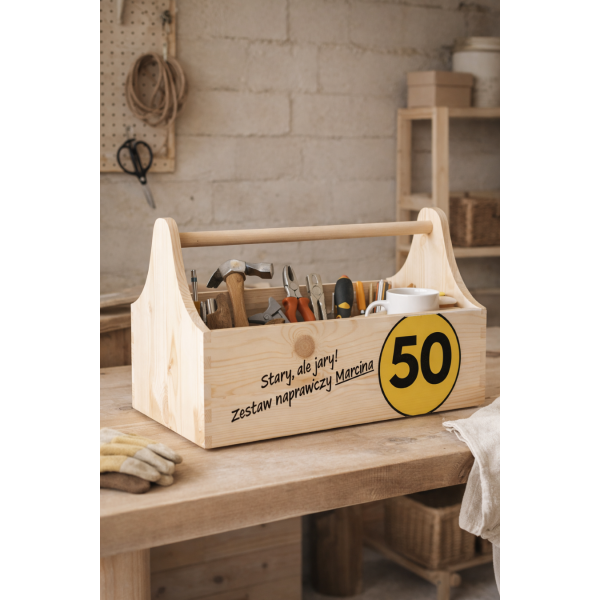 Drewniane nosidełko na narzędzia 34x18x20,5 cm – narzędziownik