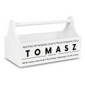 Drewniane nosidełko na narzędzia z nadrukiem UV 34x18x20,5 cm – biały narzędziownik
