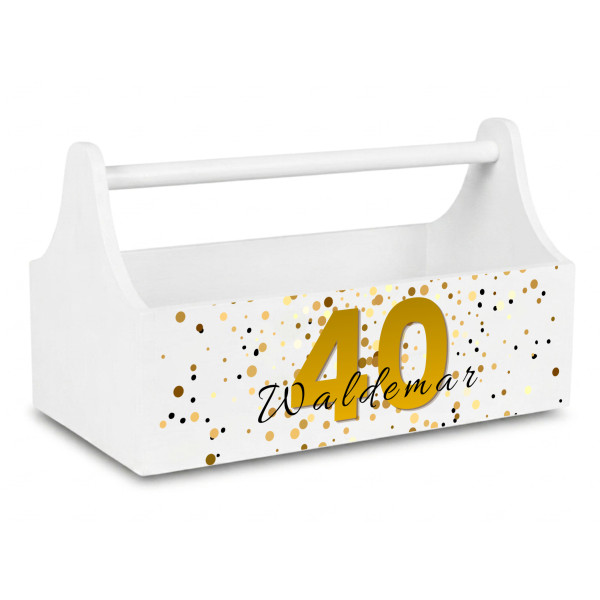 Drewniane nosidełko na narzędzia z nadrukiem UV 34x18x20,5 cm – biały narzędziownik