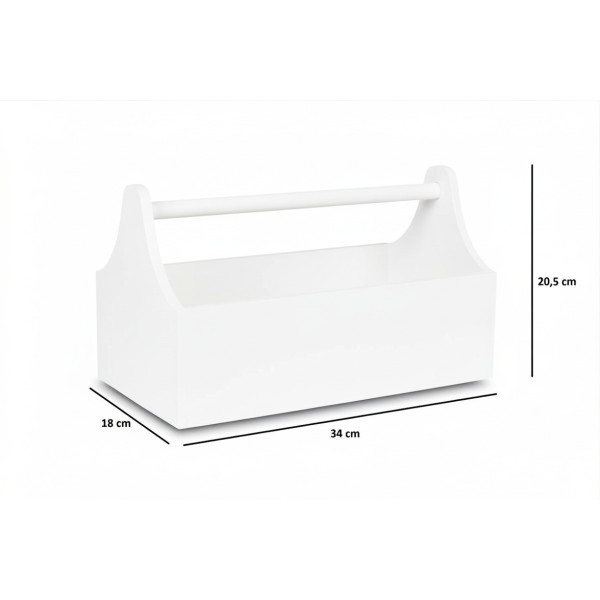 Drewniane nosidełko na narzędzia z nadrukiem UV 34x18x20,5 cm – biały narzędziownik