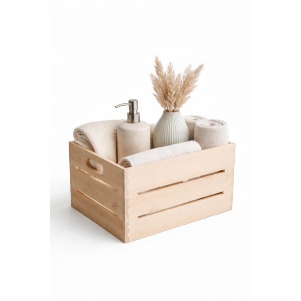 Skrzynka drewniana otwarta 40x30x23 cm naturalna – dekoracyjna skrzynka do przechowywania