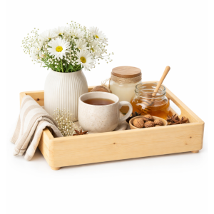 Drewniana taca dekoracyjna 30x20x7 cm naturalna na kawę i dekoracje