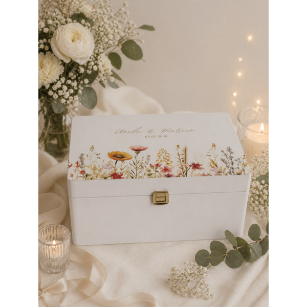 Skrzynka ślubna personalizowana pudełko na koperty imiona data elegancka skrzynia na pamiątki 30x20x13,5