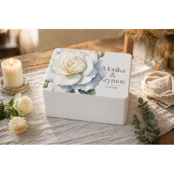 Skrzynka ślubna personalizowana pudełko na koperty imiona data elegancka skrzynia na pamiątki 40x30x23,5