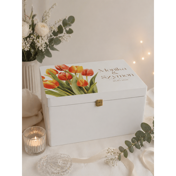 Skrzynka ślubna personalizowana pudełko na koperty imiona data elegancka skrzynia na pamiątki 40x30x23,5