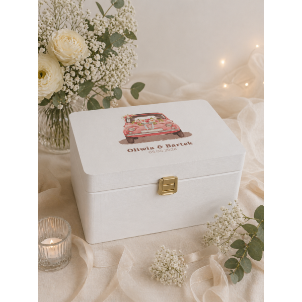 Skrzynka ślubna personalizowana pudełko na koperty imiona data elegancka skrzynia na pamiątki 20x15x10 cm