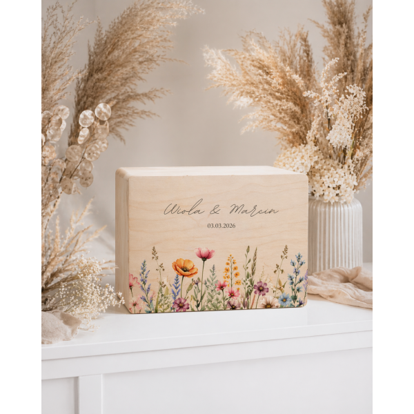 Skrzynka ślubna personalizowana pudełko na koperty imiona data elegancka skrzynia na pamiątki 40x30x13,5