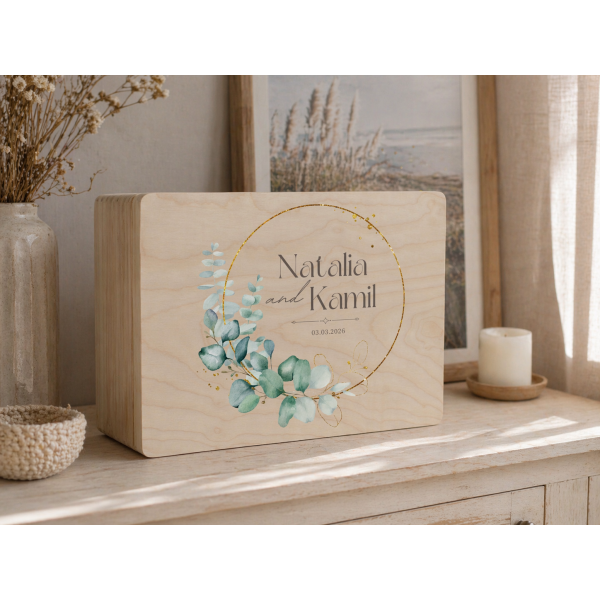 Skrzynka ślubna personalizowana pudełko na koperty imiona data elegancka skrzynia na pamiątki 40x30x13,5