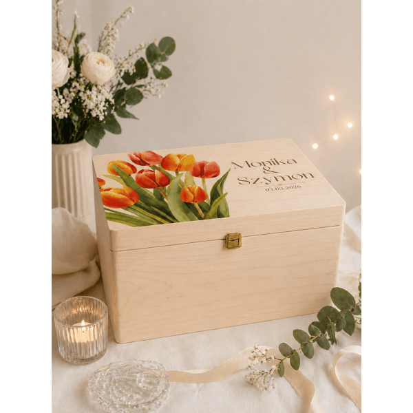 Skrzynka ślubna personalizowana pudełko na koperty imiona data elegancka skrzynia na pamiątki 40x30x23,5