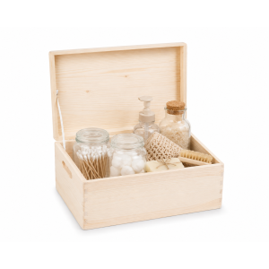 Skrzynka drewniana z deklem 33x25x15,5 cm naturalna – pudełko do przechowywania