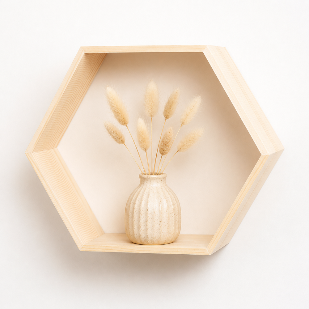Półka plaster miodu „Heksagon” 31x27x13 cm naturalna – dekoracyjna półka ścienna