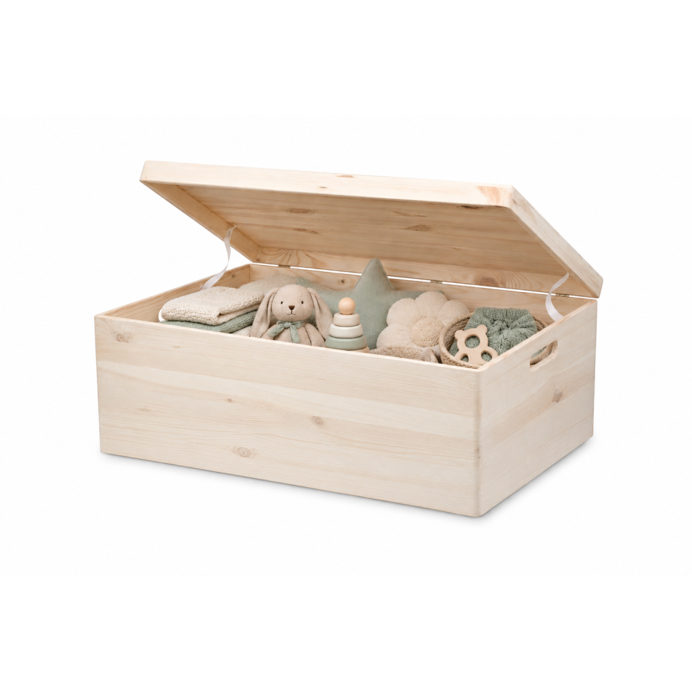 Skrzynka drewniana z deklem 60x40x23 cm z uchwytami– duża skrzynia do przechowywania