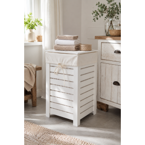 Kosz na pranie drewniany 67L z pokrywą 35x35x55 cm biały – pojemnik na bieliznę