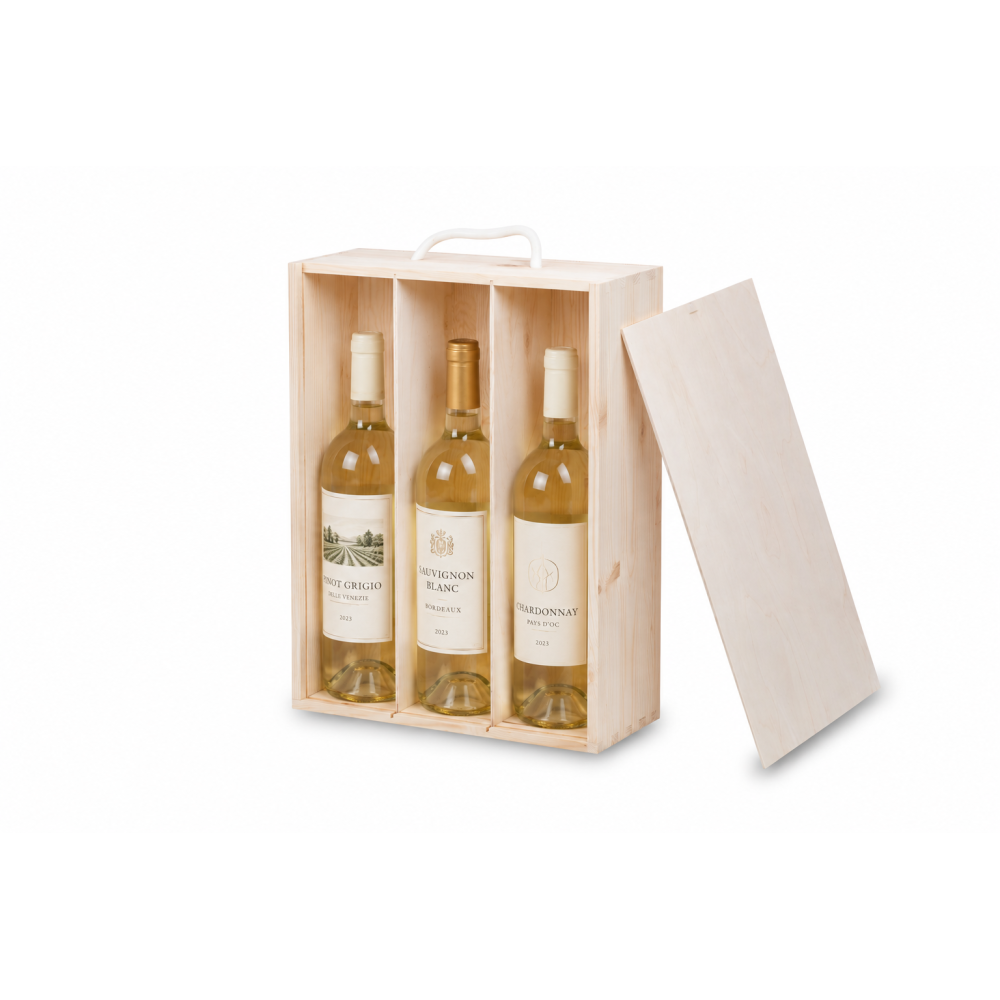 Skrzynka drewniana na wino 30x11x35 cm – pudełko na 3 butelki