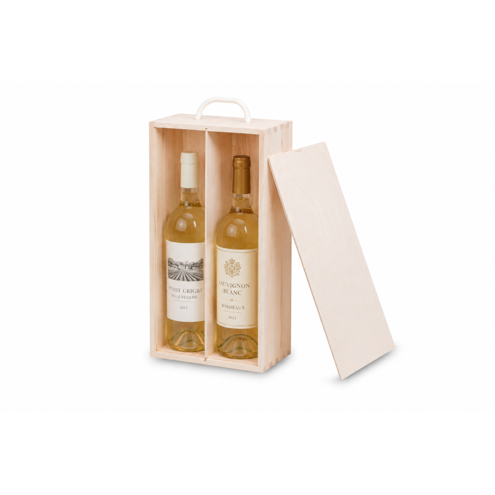 Skrzynka drewniana na wino 20x11x35 cm – pudełko na 2 butelki