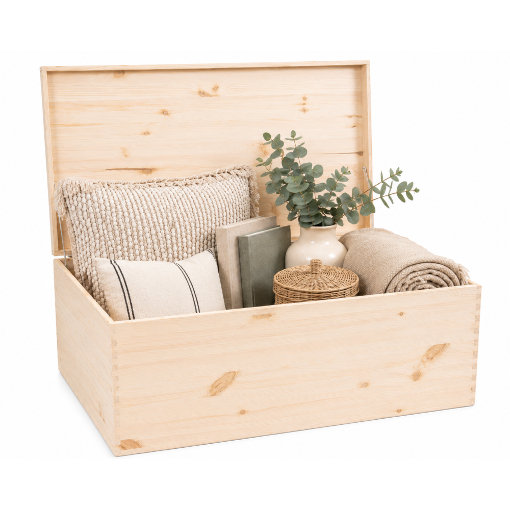 Skrzynka drewniana z deklem 60x40x23 cm bez uchwytów– duża skrzynia do przechowywania