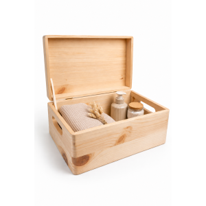 Drewniana skrzynka dekoracyjna 30x20x13,5 cm naturalna z uchwytami – do przechowywania