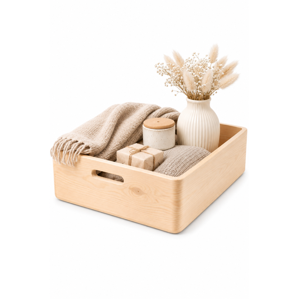 Drewniana skrzynka 60x40x13,5 cm z uchwytami – naturalna sosna na warzywa i owoce
