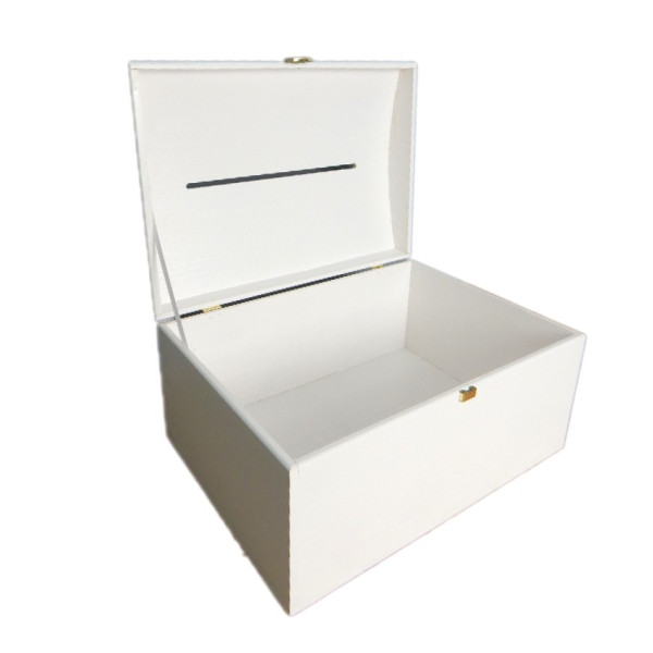 Kuferek drewniany35x25x18,5 cm Signal white z nacięciem na koperty