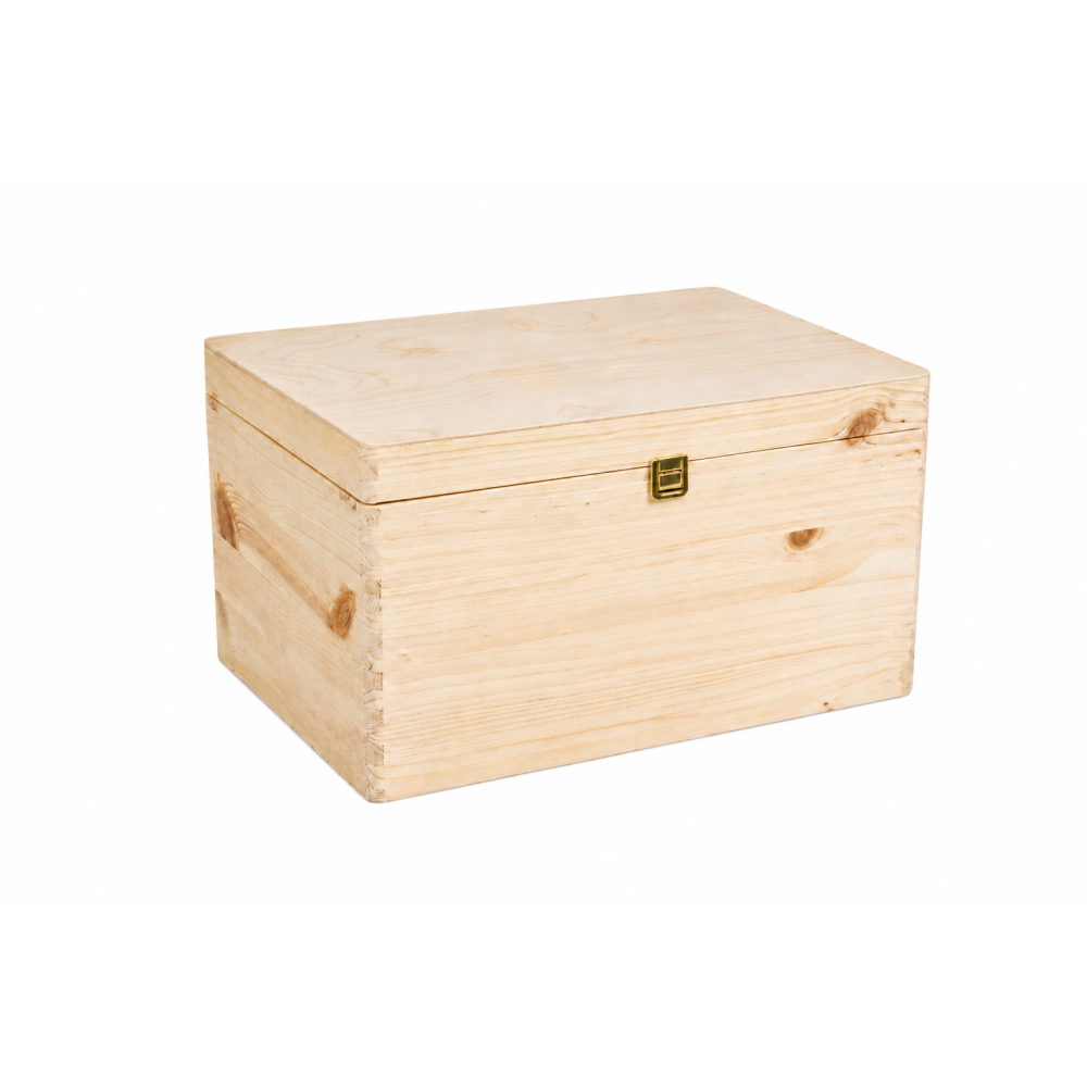 Drewniana skrzynka dekoracyjna 40x30x23,5 cm z zapinką bez uchwytów – do przechowywania