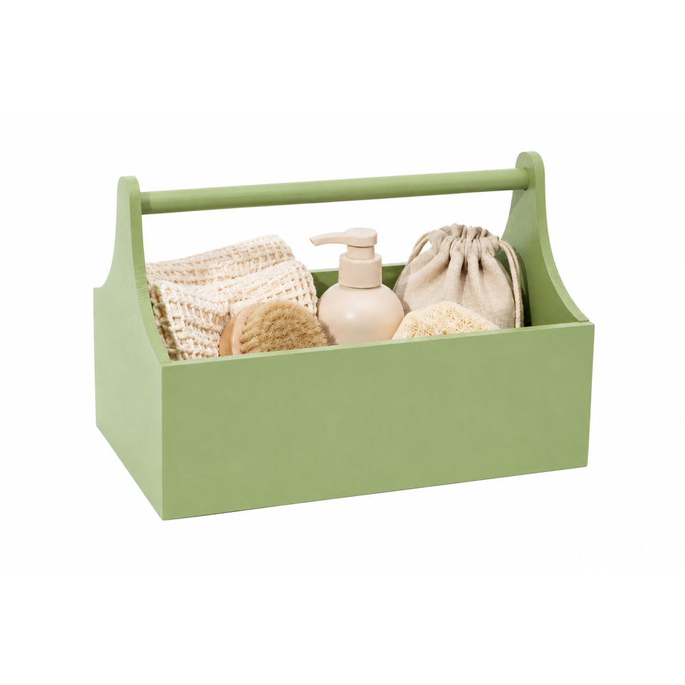 Drewniane nosidełko na narzędzia 34x18x20,5 cm – szałwiowy narzędziownik