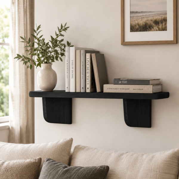 Półka drewniana ścienna 45 cm czarna – minimalistyczna półka na ścianę