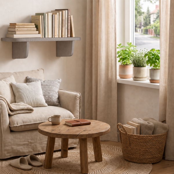 Półka drewniana ścienna 45 cm szara – minimalistyczna półka na ścianę