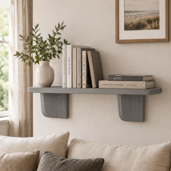 Półka drewniana ścienna 45 cm szara – minimalistyczna półka na ścianę
