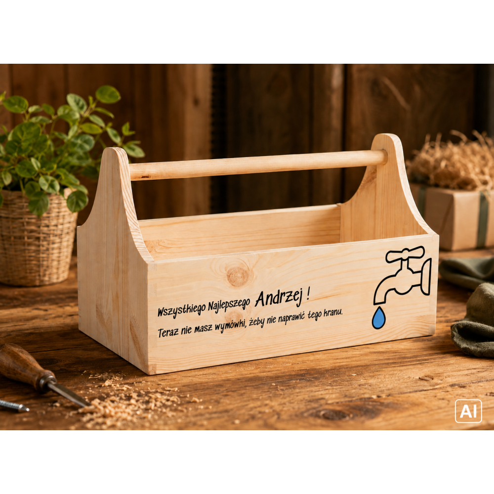 Drewniane nosidełko na narzędzia 34x18x20,5 cm – narzędziownik.