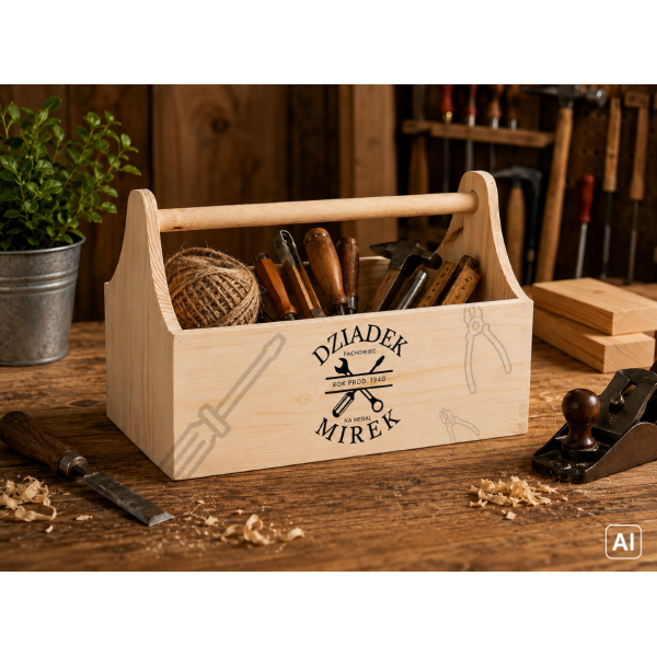 Drewniane nosidełko na narzędzia 34x18x20,5 cm – narzędziownik