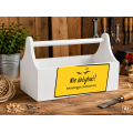 Drewniane nosidełko na narzędzia z nadrukiem UV 34x18x20,5 cm – biały narzędziownik