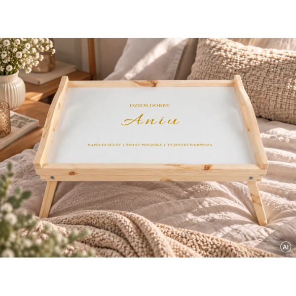 Personalizowana tacka śniadaniowa do łóżka z nadrukiem UV 51x32x24 cm