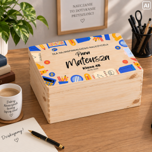 Personalizowane pudełko na Dzień Nauczyciela z nadrukiem UV 30x20x13,5 cm